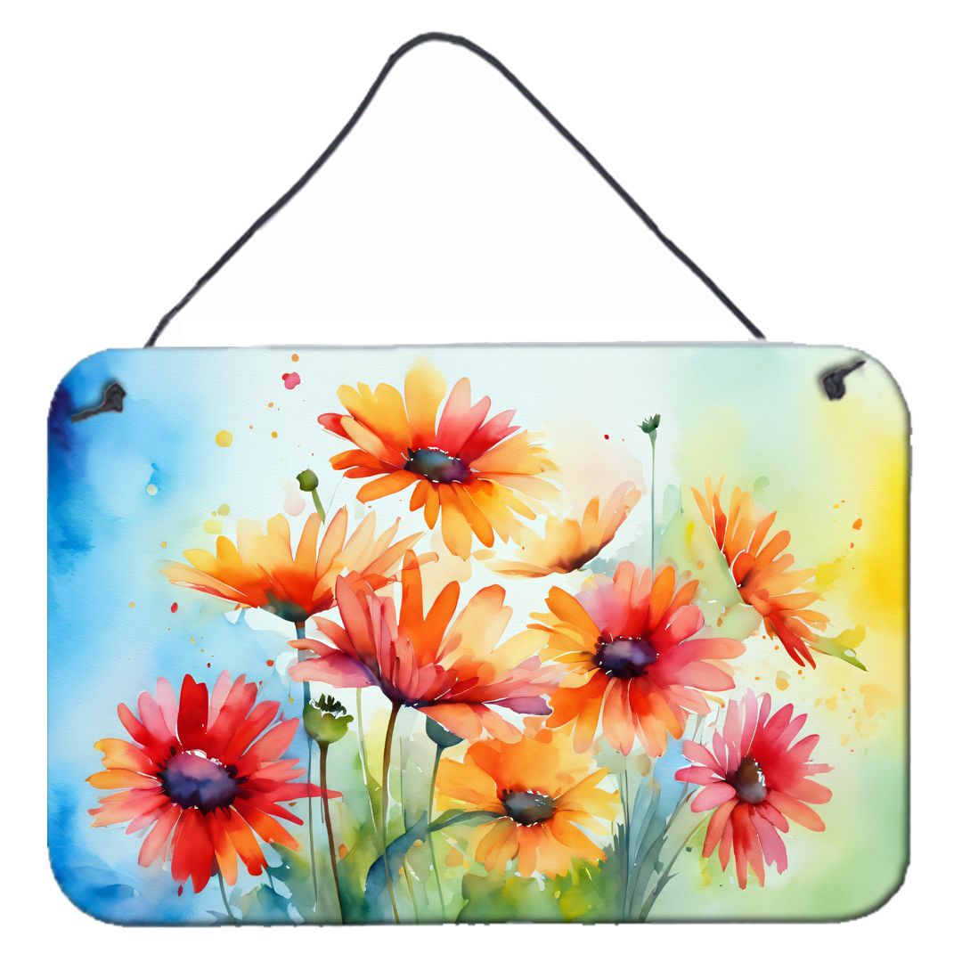 NEW Gerbera Daisies in Watercolor Wall or Door Hanging Prints Aluminum Metal Sign Kitchen Wall Bar Bathroom Plaque Home Decor, 8HX12W, Multicolor