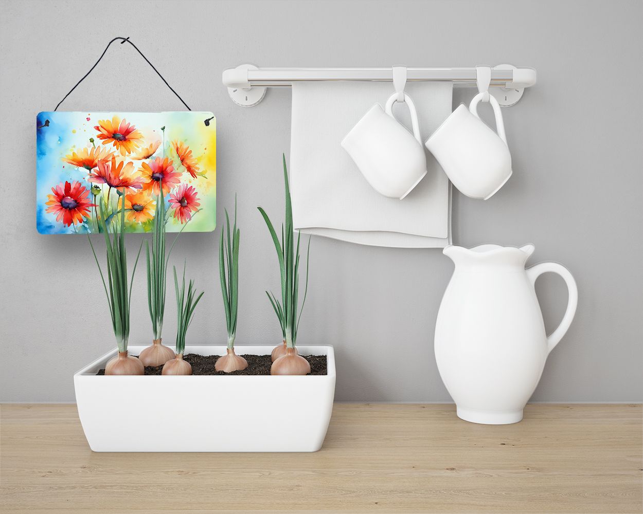 NEW Gerbera Daisies in Watercolor Wall or Door Hanging Prints Aluminum Metal Sign Kitchen Wall Bar Bathroom Plaque Home Decor, 8HX12W, Multicolor