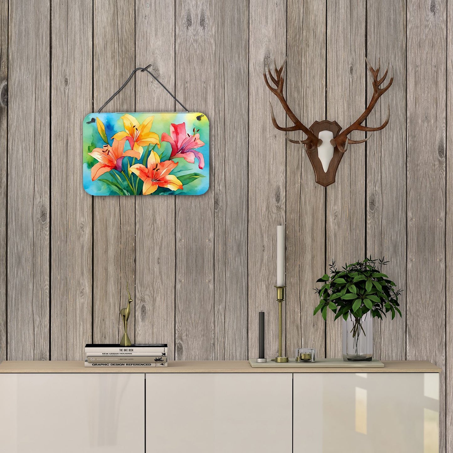NEW Lilies in Watercolor Wall or Door Hanging Prints Aluminum Metal Sign Kitchen Wall Bar Bathroom Plaque Home Decor, 8HX12W, Multicolor