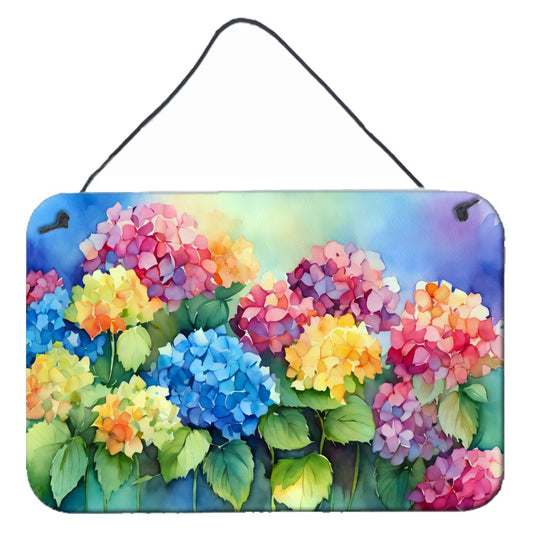 NEW Hydrangeas in Watercolor Wall or Door Hanging Prints Aluminum Metal Sign Kitchen Wall Bar Bathroom Plaque Home Decor, 8HX12W, Multicolor
