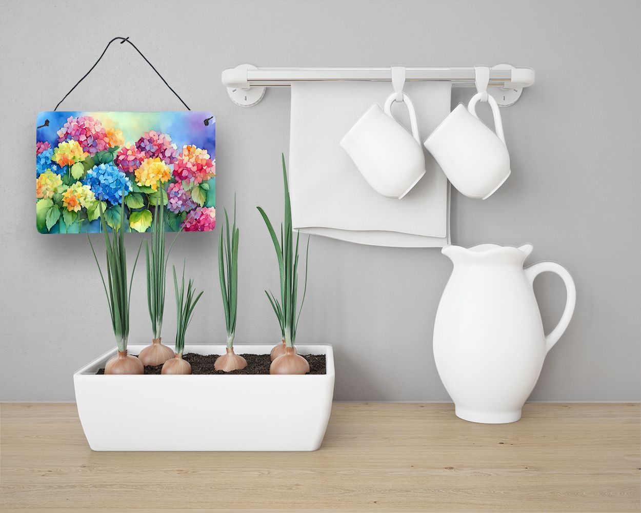 NEW Hydrangeas in Watercolor Wall or Door Hanging Prints Aluminum Metal Sign Kitchen Wall Bar Bathroom Plaque Home Decor, 8HX12W, Multicolor