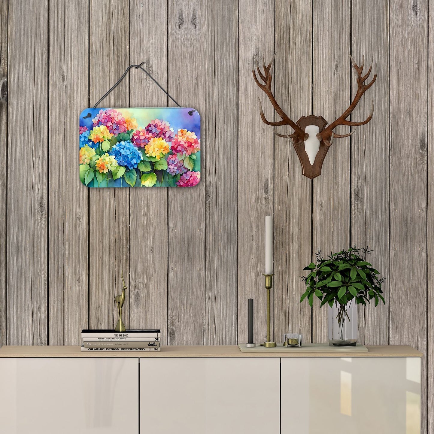 NEW Hydrangeas in Watercolor Wall or Door Hanging Prints Aluminum Metal Sign Kitchen Wall Bar Bathroom Plaque Home Decor, 8HX12W, Multicolor