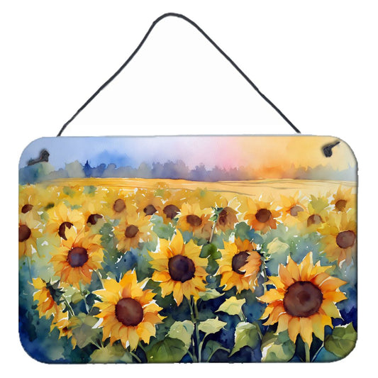NEW Sunflowers in Watercolor Wall or Door Hanging Prints Aluminum Metal Sign Kitchen Wall Bar Bathroom Plaque Home Decor, 8HX12W, Multicolor