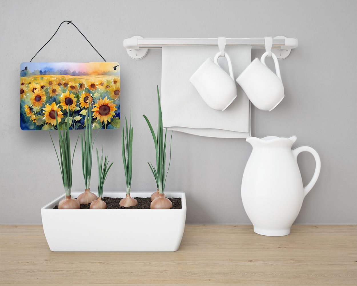 NEW Sunflowers in Watercolor Wall or Door Hanging Prints Aluminum Metal Sign Kitchen Wall Bar Bathroom Plaque Home Decor, 8HX12W, Multicolor
