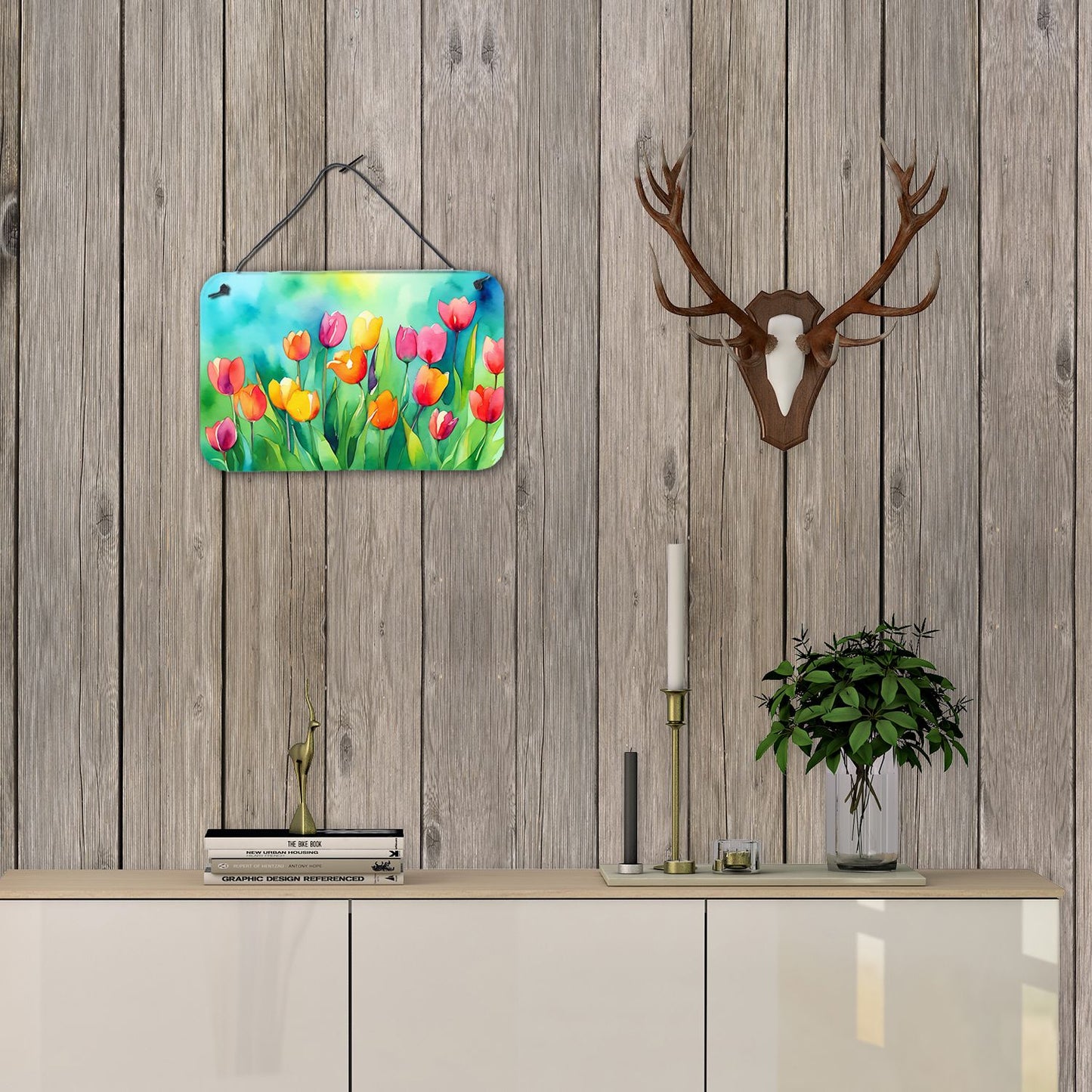 NEW Tulips in Watercolor Wall or Door Hanging Prints Aluminum Metal Sign Kitchen Wall Bar Bathroom Plaque Home Decor, 8HX12W, Multicolor