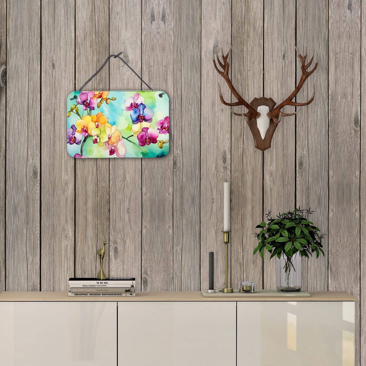 NEW Orchids in Watercolor Wall or Door Hanging Prints Aluminum Metal Sign Kitchen Wall Bar Bathroom Plaque Home Decor, 8HX12W, Multicolor