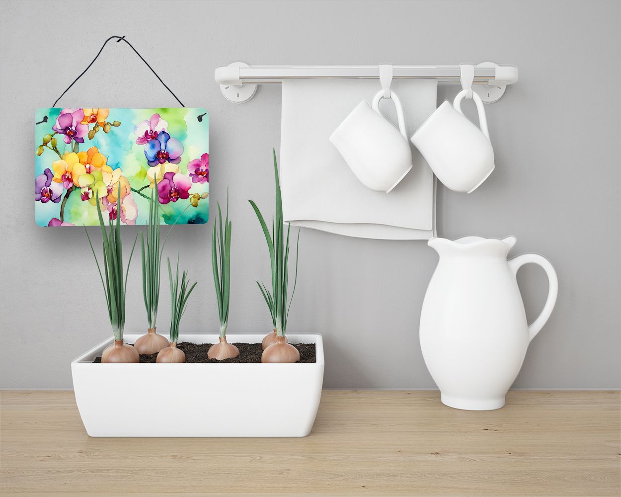 NEW Orchids in Watercolor Wall or Door Hanging Prints Aluminum Metal Sign Kitchen Wall Bar Bathroom Plaque Home Decor, 8HX12W, Multicolor