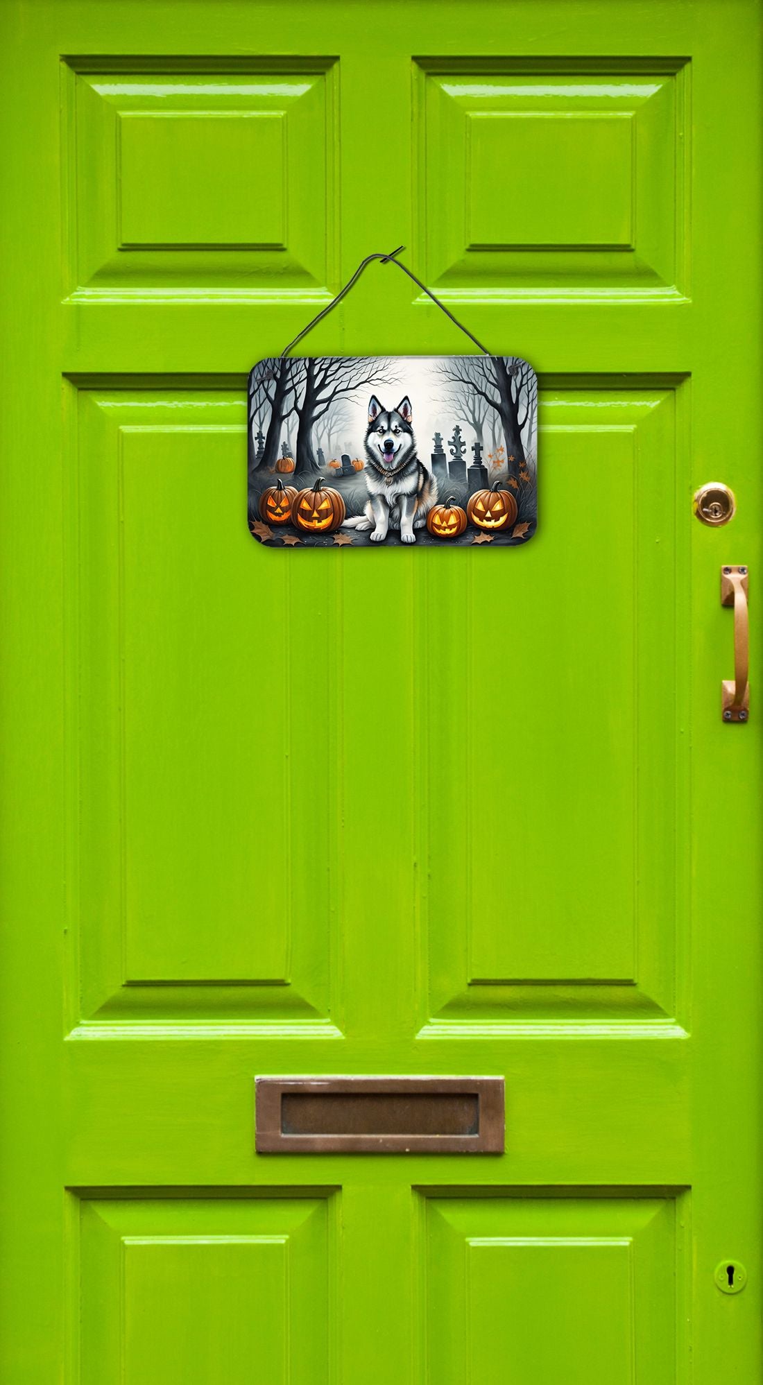 NEW Alaskan Malamute Spooky Halloween Wall or Door Hanging Prints Aluminum Metal Sign Kitchen Wall Bar Bathroom Plaque Home Decor, 8HX12W, Multicolor
