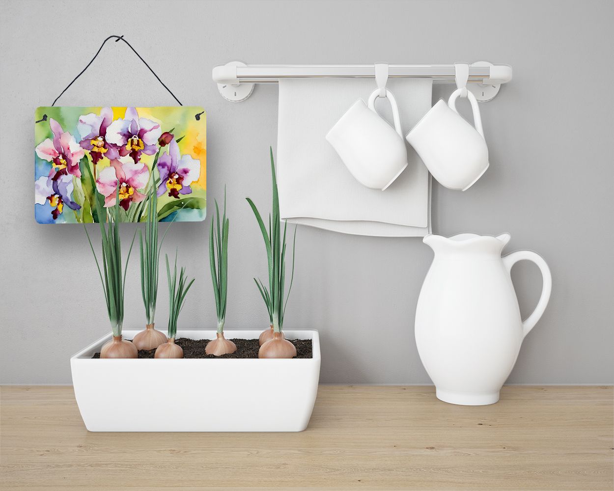 NEW Orchids in Watercolor Wall or Door Hanging Prints Aluminum Metal Sign Kitchen Wall Bar Bathroom Plaque Home Decor, 8HX12W, Multicolor