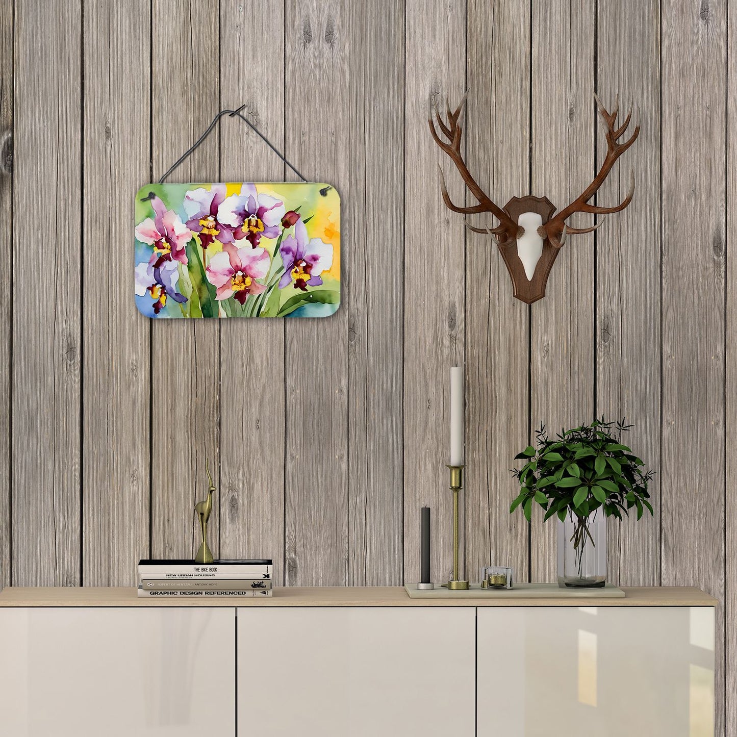NEW Orchids in Watercolor Wall or Door Hanging Prints Aluminum Metal Sign Kitchen Wall Bar Bathroom Plaque Home Decor, 8HX12W, Multicolor