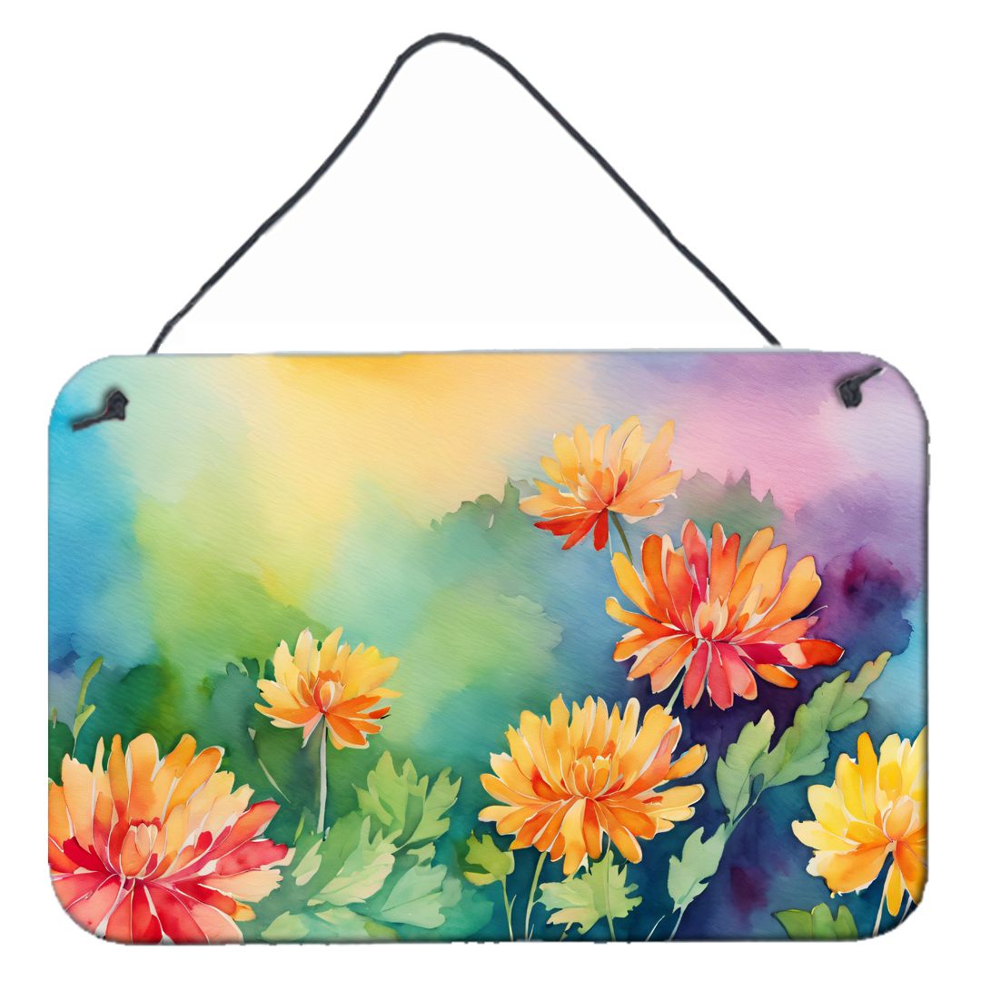 NEW Chrysanthemums in Watercolor Wall or Door Hanging Prints Aluminum Metal Sign Kitchen Wall Bar Bathroom Plaque Home Decor, 8HX12W, Multicolor