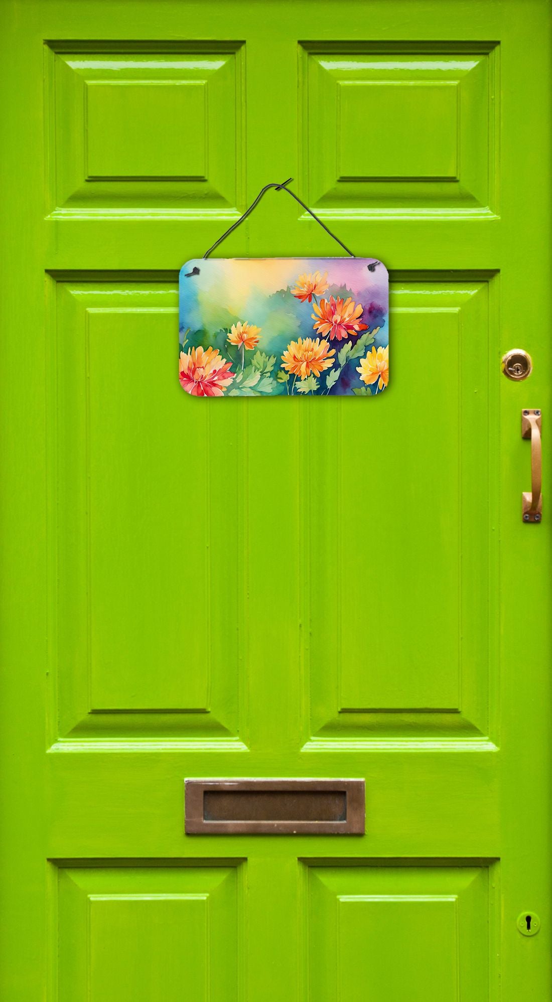 NEW Chrysanthemums in Watercolor Wall or Door Hanging Prints Aluminum Metal Sign Kitchen Wall Bar Bathroom Plaque Home Decor, 8HX12W, Multicolor