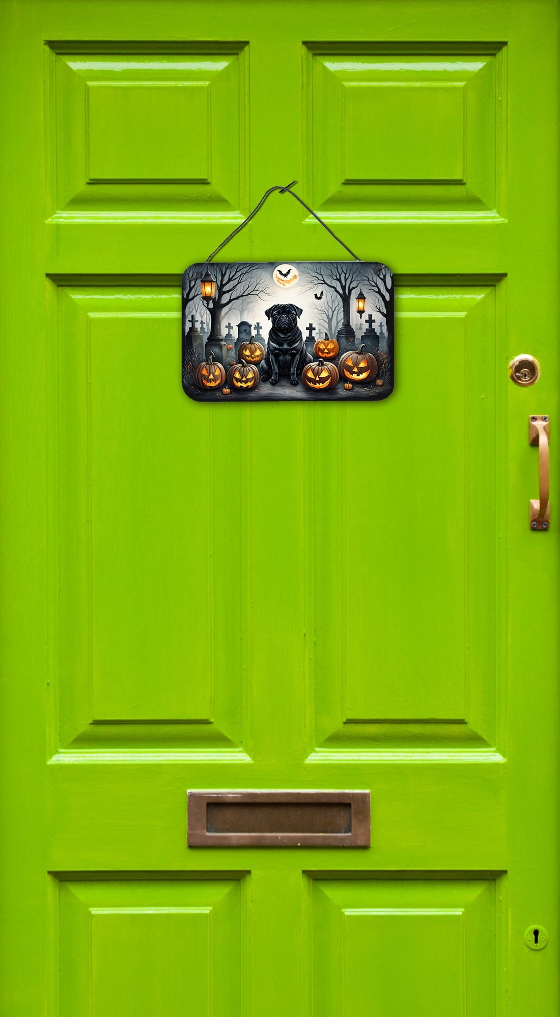 NEW Black Pug Spooky Halloween Wall or Door Hanging Prints Aluminum Metal Sign Kitchen Wall Bar Bathroom Plaque Home Decor, 8HX12W, Multicolor