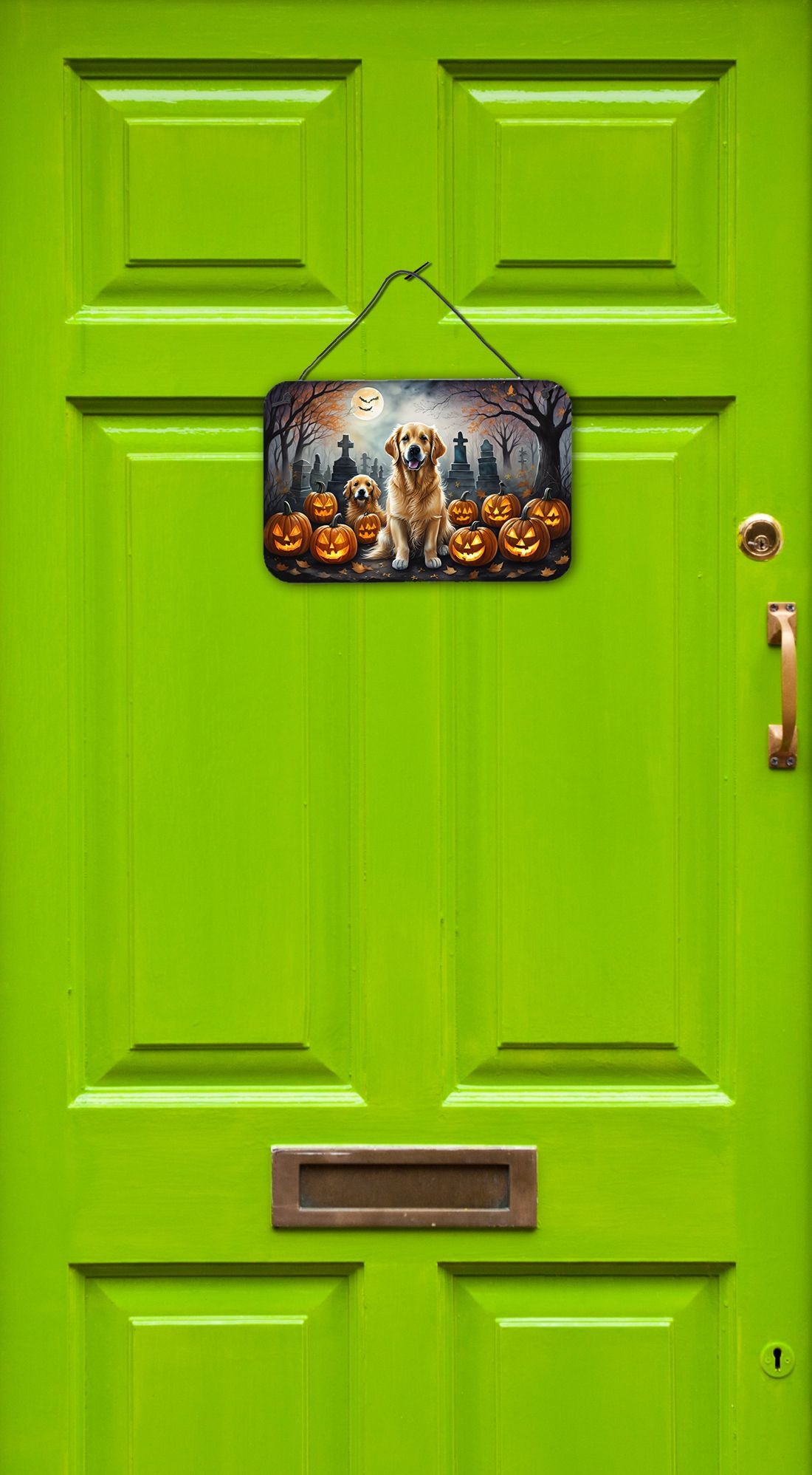 NEW Golden Retriever Spooky Halloween Wall or Door Hanging Prints Aluminum Metal Sign Kitchen Wall Bar Bathroom Plaque Home Decor, 8HX12W, Multicolor