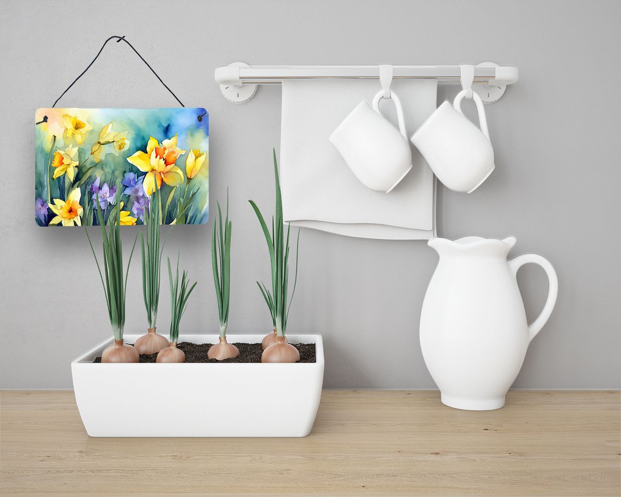 NEW Daffodils in Watercolor Wall or Door Hanging Prints Aluminum Metal Sign Kitchen Wall Bar Bathroom Plaque Home Decor, 8HX12W, Multicolor