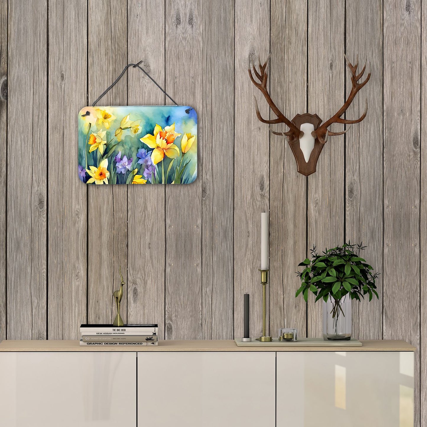 NEW Daffodils in Watercolor Wall or Door Hanging Prints Aluminum Metal Sign Kitchen Wall Bar Bathroom Plaque Home Decor, 8HX12W, Multicolor