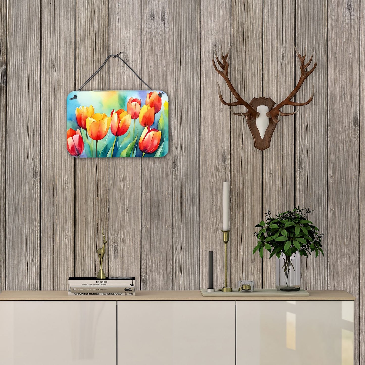 NEW Tulips in Watercolor Wall or Door Hanging Prints Aluminum Metal Sign Kitchen Wall Bar Bathroom Plaque Home Decor, 8HX12W, Multicolor