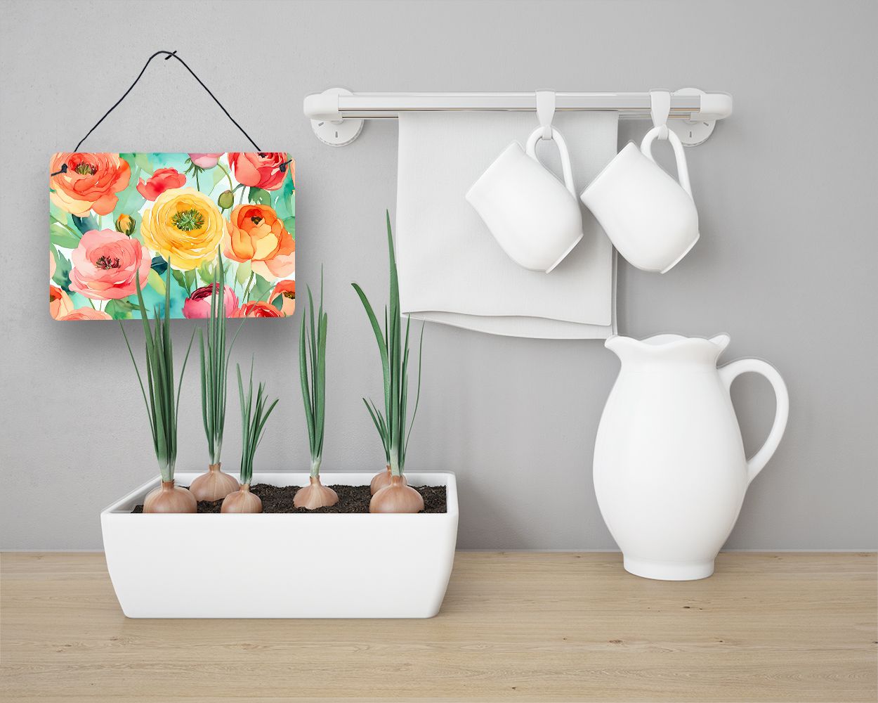 NEW Ranunculus in Watercolor Wall or Door Hanging Prints Aluminum Metal Sign Kitchen Wall Bar Bathroom Plaque Home Decor, 8HX12W, Multicolor