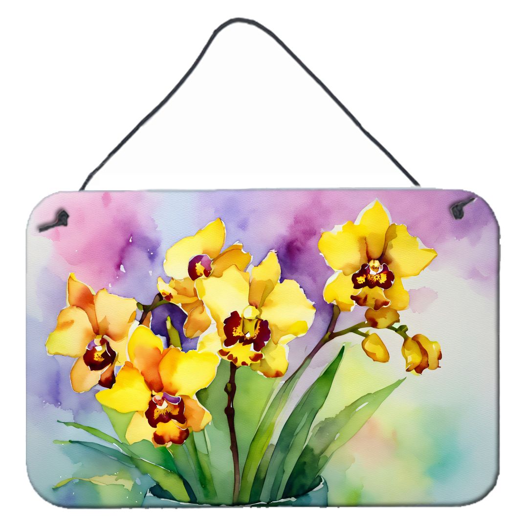 NEW Orchids in Watercolor Wall or Door Hanging Prints Aluminum Metal Sign Kitchen Wall Bar Bathroom Plaque Home Decor, 8HX12W, Multicolor