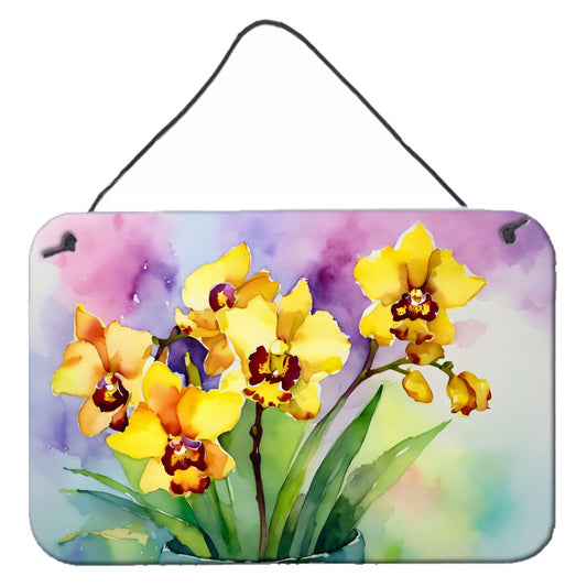 NEW Orchids in Watercolor Wall or Door Hanging Prints Aluminum Metal Sign Kitchen Wall Bar Bathroom Plaque Home Decor, 8HX12W, Multicolor