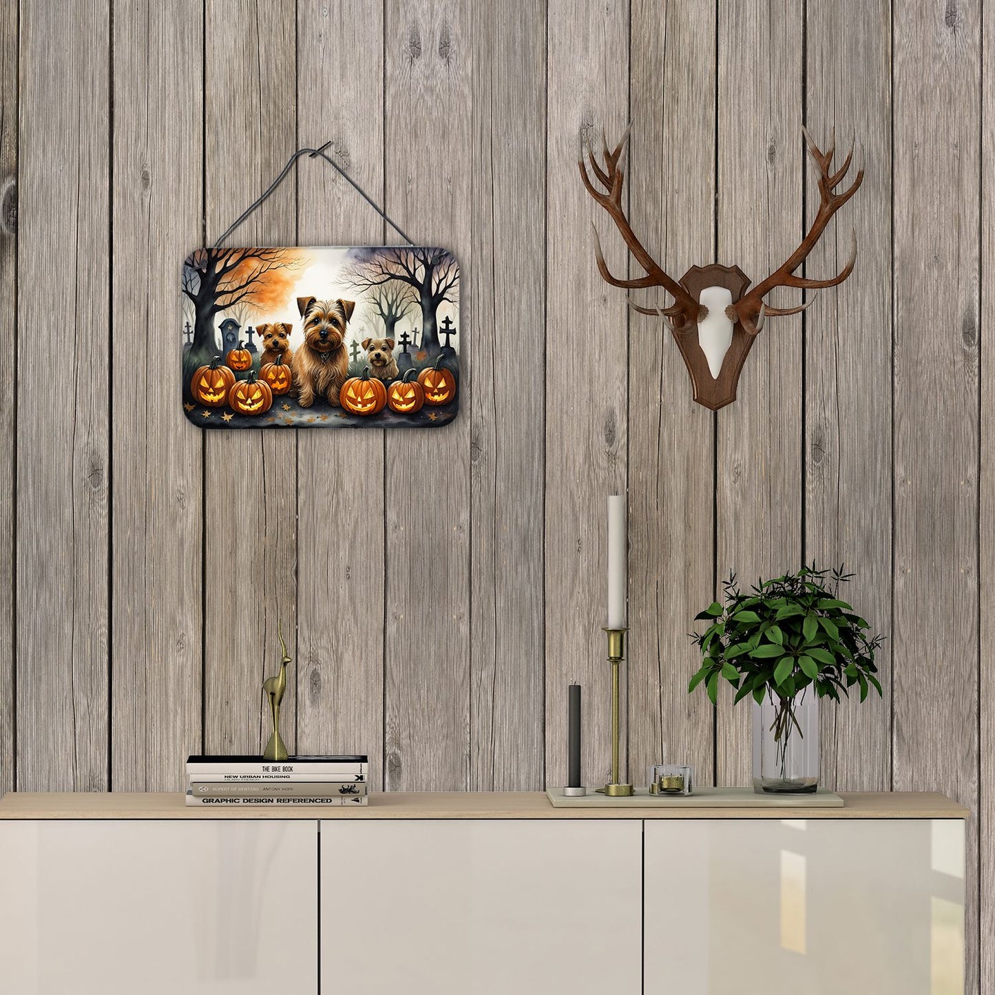 NEW Norfolk Terrier Spooky Halloween Wall or Door Hanging Prints Aluminum Metal Sign Kitchen Wall Bar Bathroom Plaque Home Decor, 8HX12W, Multicolor
