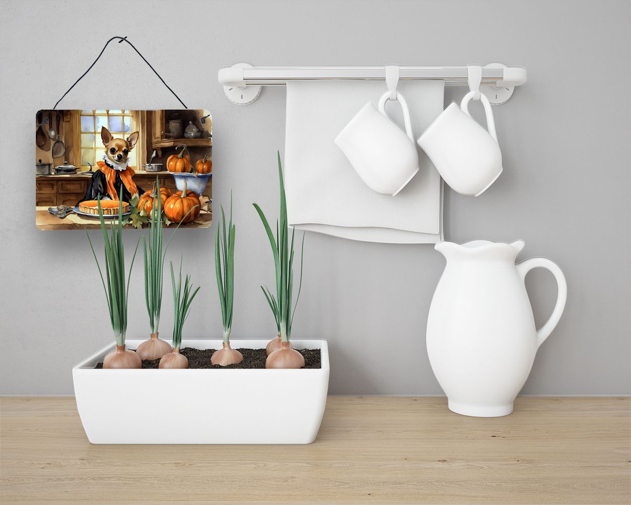NEW Chihuahua Fall Kitchen Pumpkins Wall or Door Hanging Prints Aluminum Metal Sign Kitchen Wall Bar Bathroom Plaque Home Decor, 8HX12W, Multicolor