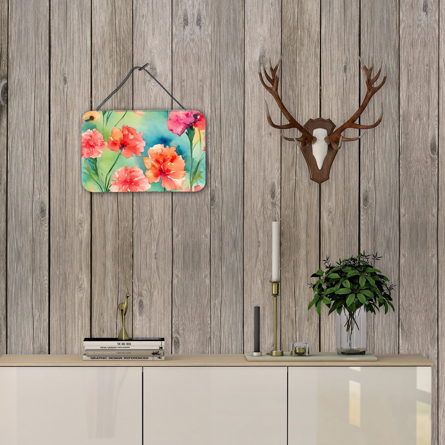 NEW Carnations in Watercolor Wall or Door Hanging Prints Aluminum Metal Sign Kitchen Wall Bar Bathroom Plaque Home Decor, 8HX12W, Multicolor