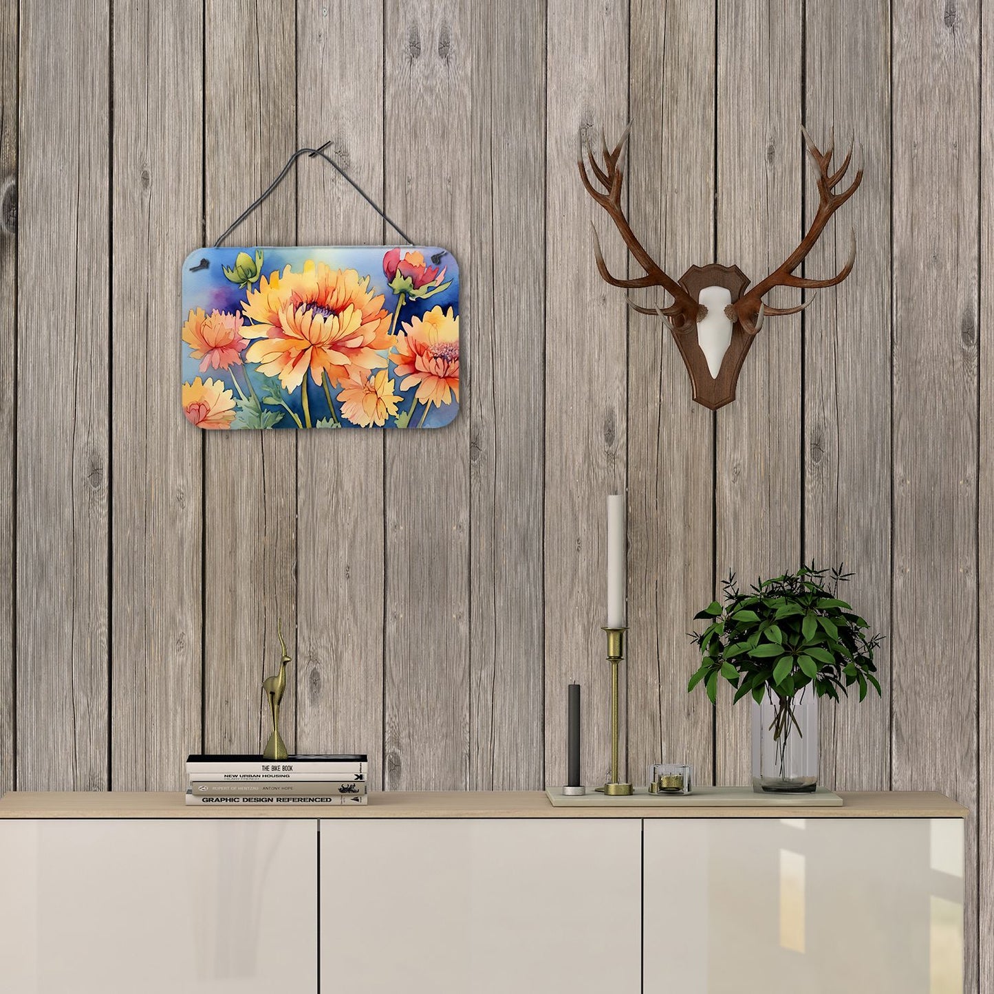 NEW Chrysanthemums in Watercolor Wall or Door Hanging Prints Aluminum Metal Sign Kitchen Wall Bar Bathroom Plaque Home Decor, 8HX12W, Multicolor