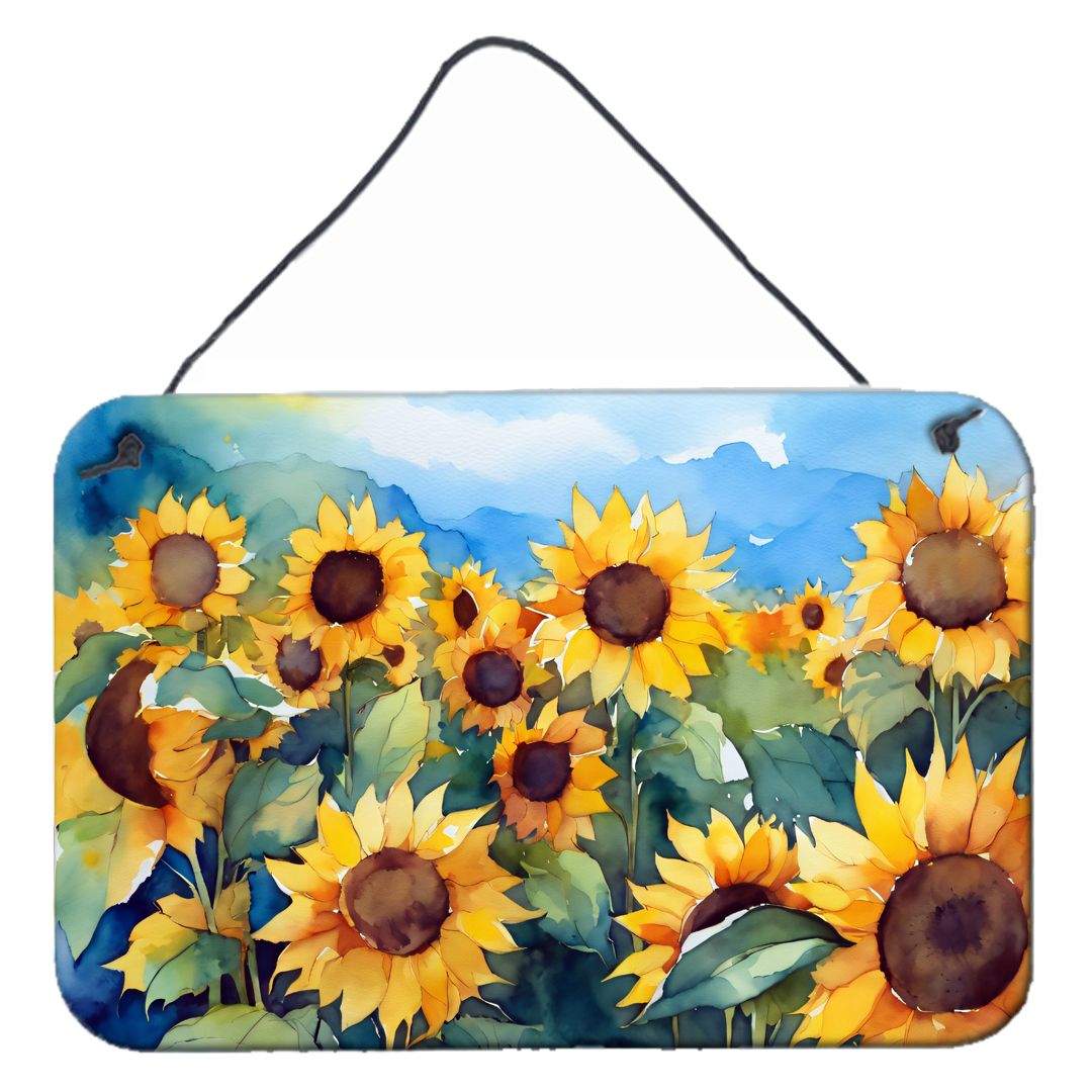 NEW Sunflowers in Watercolor Wall or Door Hanging Prints Aluminum Metal Sign Kitchen Wall Bar Bathroom Plaque Home Decor, 8HX12W, Multicolor