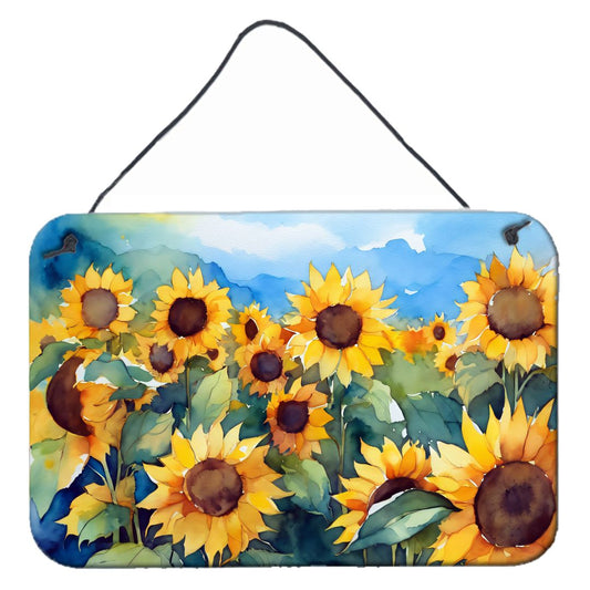 NEW Sunflowers in Watercolor Wall or Door Hanging Prints Aluminum Metal Sign Kitchen Wall Bar Bathroom Plaque Home Decor, 8HX12W, Multicolor