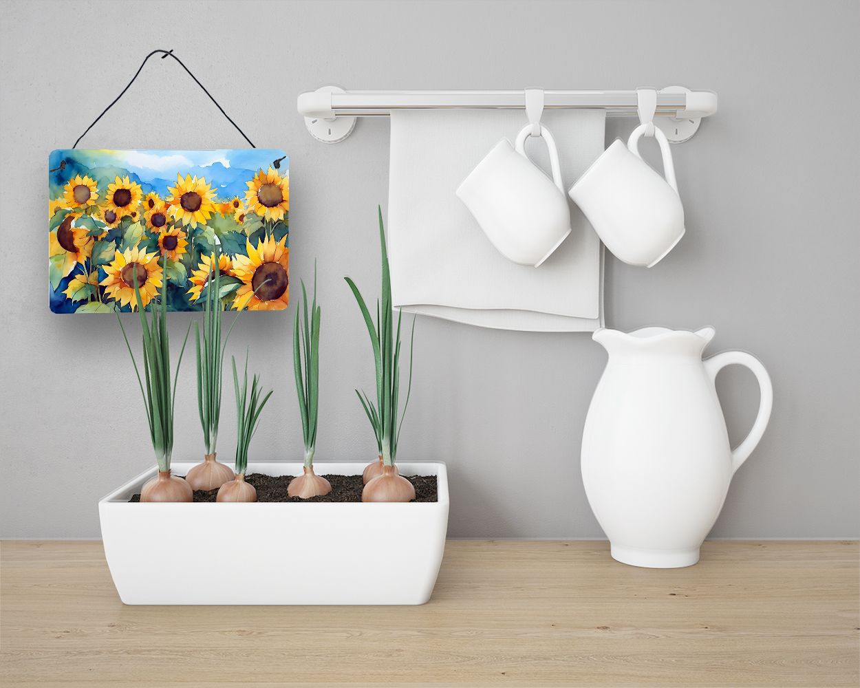 NEW Sunflowers in Watercolor Wall or Door Hanging Prints Aluminum Metal Sign Kitchen Wall Bar Bathroom Plaque Home Decor, 8HX12W, Multicolor