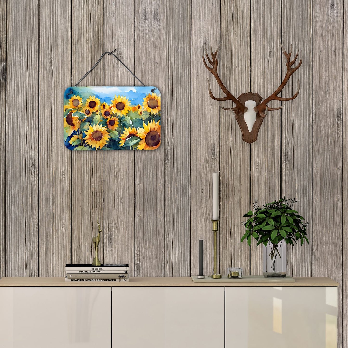 NEW Sunflowers in Watercolor Wall or Door Hanging Prints Aluminum Metal Sign Kitchen Wall Bar Bathroom Plaque Home Decor, 8HX12W, Multicolor