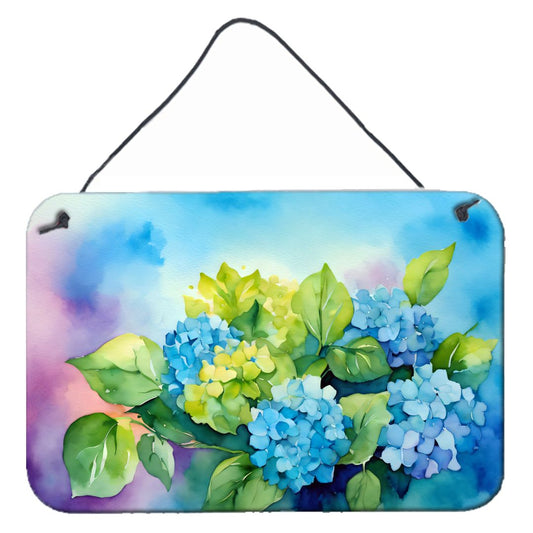 NEW Hydrangeas in Watercolor Wall or Door Hanging Prints Aluminum Metal Sign Kitchen Wall Bar Bathroom Plaque Home Decor, 8HX12W, Multicolor