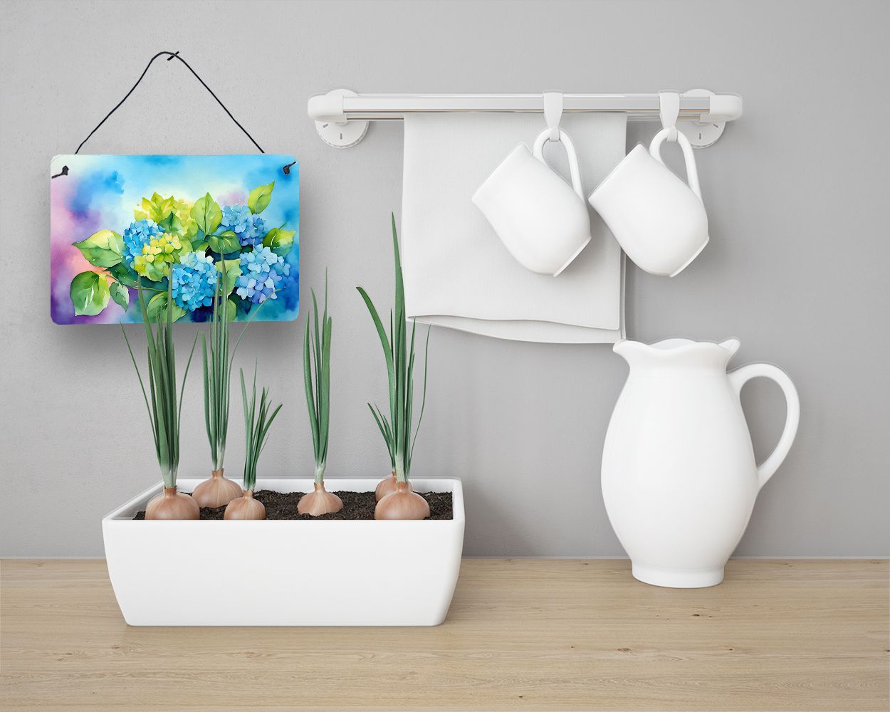 NEW Hydrangeas in Watercolor Wall or Door Hanging Prints Aluminum Metal Sign Kitchen Wall Bar Bathroom Plaque Home Decor, 8HX12W, Multicolor
