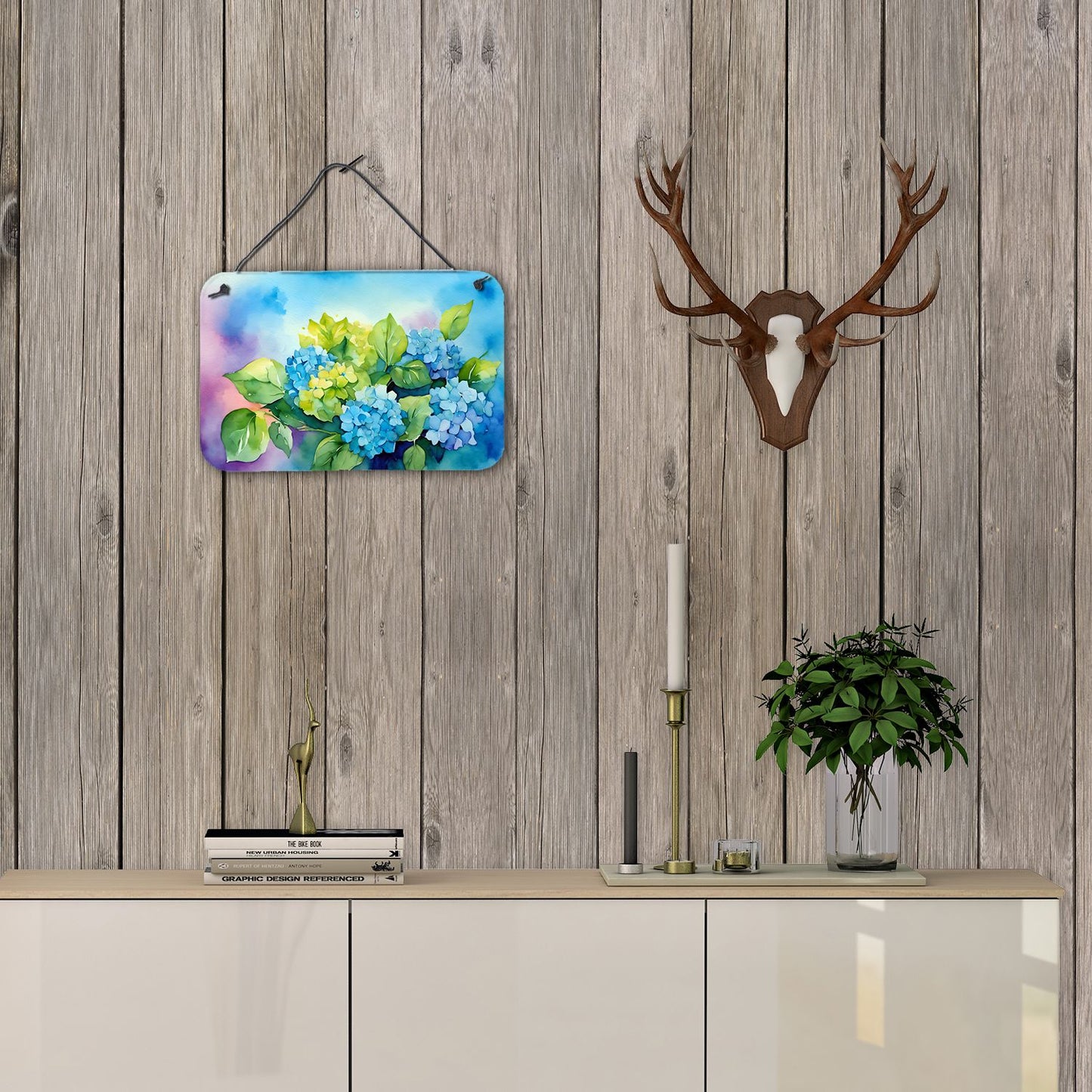 NEW Hydrangeas in Watercolor Wall or Door Hanging Prints Aluminum Metal Sign Kitchen Wall Bar Bathroom Plaque Home Decor, 8HX12W, Multicolor
