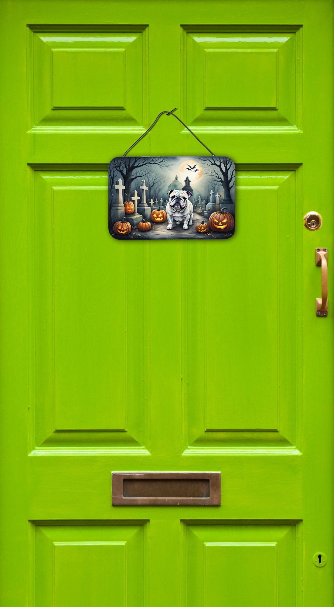 NEW English Bulldog Spooky Halloween Wall or Door Hanging Prints Aluminum Metal Sign Kitchen Wall Bar Bathroom Plaque Home Decor, 8HX12W, Multicolor