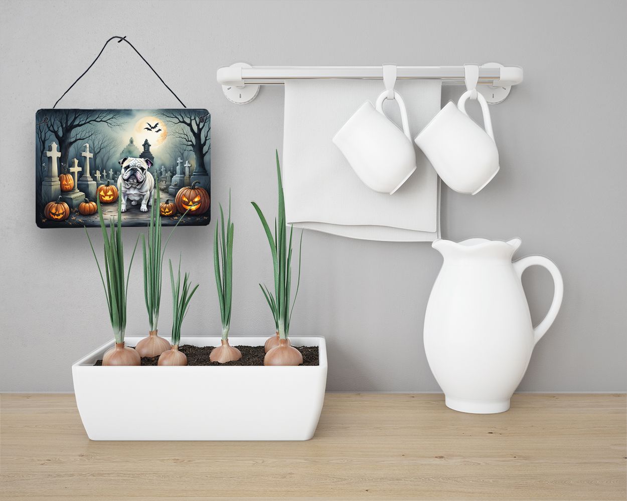 NEW English Bulldog Spooky Halloween Wall or Door Hanging Prints Aluminum Metal Sign Kitchen Wall Bar Bathroom Plaque Home Decor, 8HX12W, Multicolor