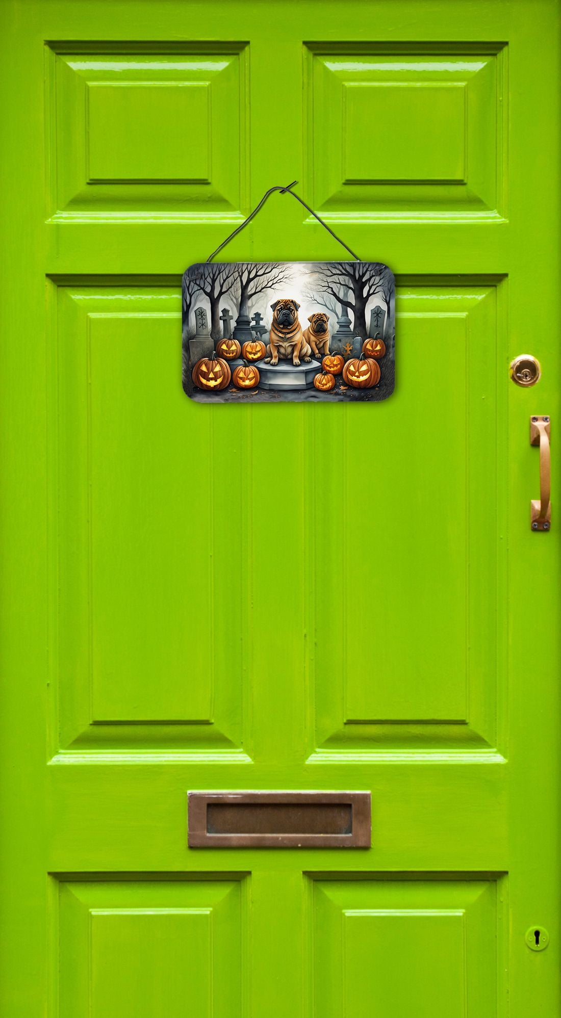 NEW Shar Pei Spooky Halloween Wall or Door Hanging Prints Aluminum Metal Sign Kitchen Wall Bar Bathroom Plaque Home Decor, 8HX12W, Multicolor