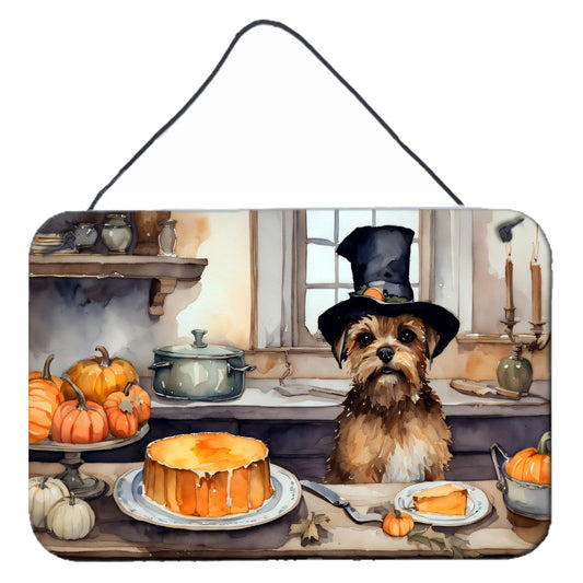 NEW Border Terrier Fall Kitchen Pumpkins Wall or Door Hanging Prints Aluminum Metal Sign Kitchen Wall Bar Bathroom Plaque Home Decor, 8HX12W, Multicolor