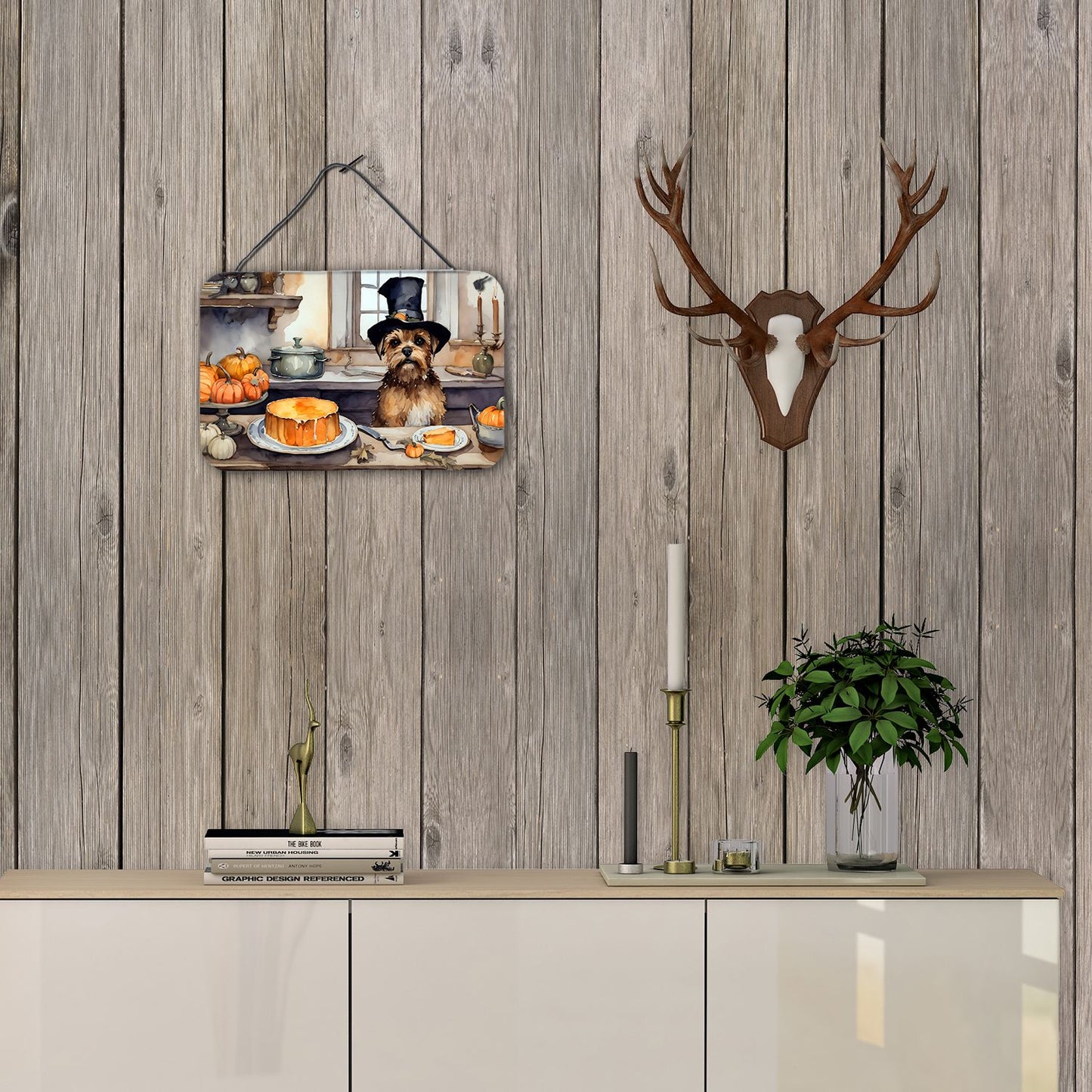 NEW Border Terrier Fall Kitchen Pumpkins Wall or Door Hanging Prints Aluminum Metal Sign Kitchen Wall Bar Bathroom Plaque Home Decor, 8HX12W, Multicolor