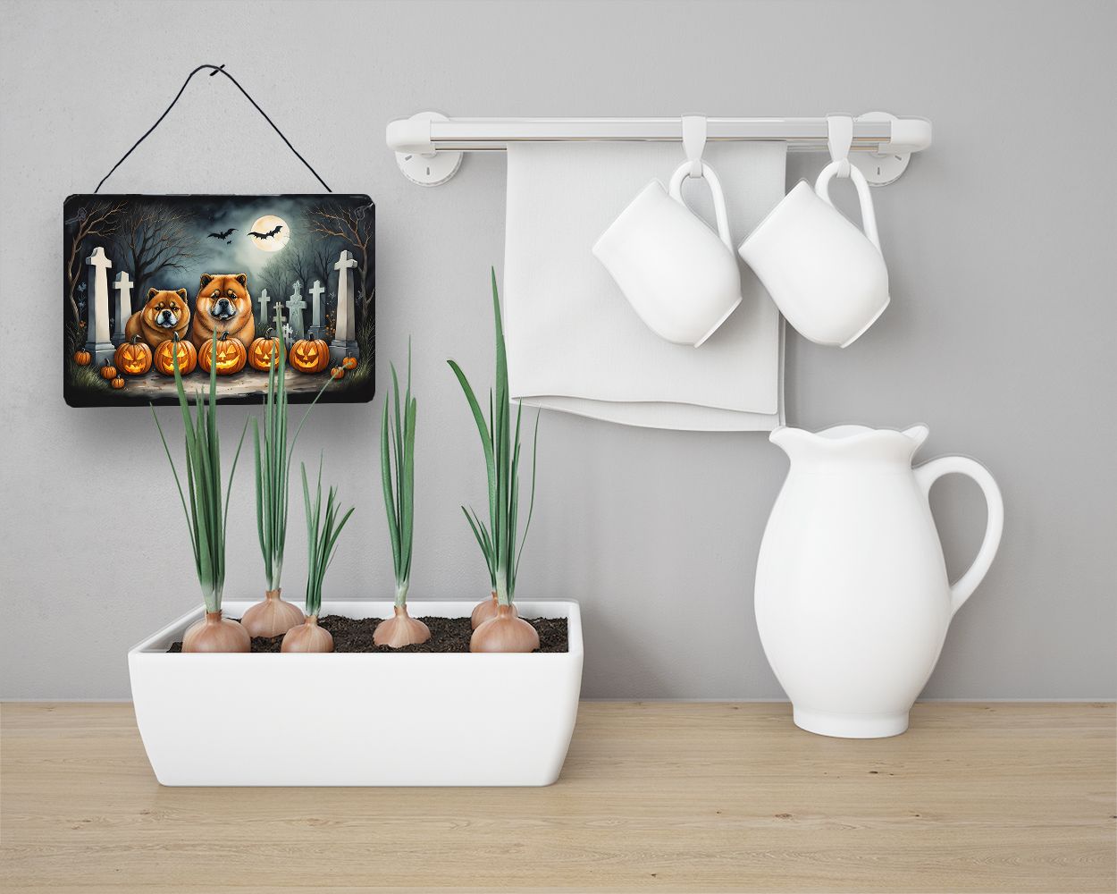 NEW Chow Chow Spooky Halloween Wall or Door Hanging Prints Aluminum Metal Sign Kitchen Wall Bar Bathroom Plaque Home Decor, 8HX12W, Multicolor