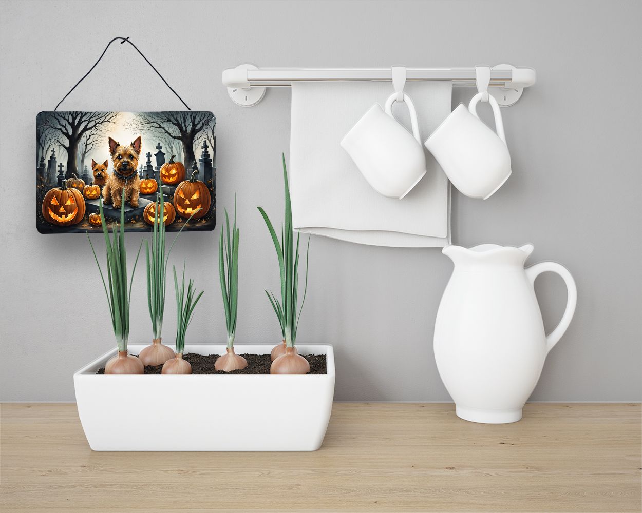 NEW Norwich Terrier Spooky Halloween Wall or Door Hanging Prints Aluminum Metal Sign Kitchen Wall Bar Bathroom Plaque Home Decor, 8HX12W, Multicolor
