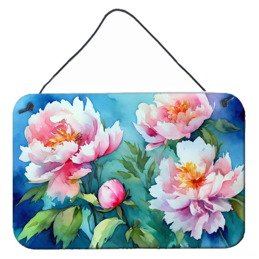 NEW Peonies in Watercolor Wall or Door Hanging Prints Aluminum Metal Sign Kitchen Wall Bar Bathroom Plaque Home Decor, 8HX12W, Multicolor