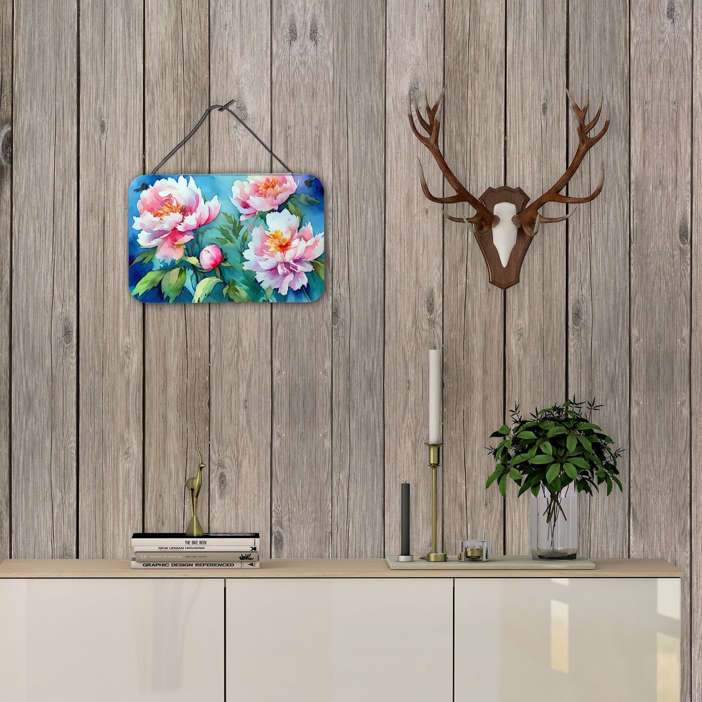 NEW Peonies in Watercolor Wall or Door Hanging Prints Aluminum Metal Sign Kitchen Wall Bar Bathroom Plaque Home Decor, 8HX12W, Multicolor