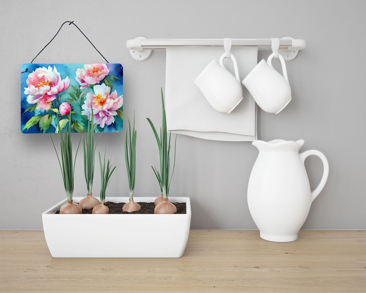 NEW Peonies in Watercolor Wall or Door Hanging Prints Aluminum Metal Sign Kitchen Wall Bar Bathroom Plaque Home Decor, 8HX12W, Multicolor