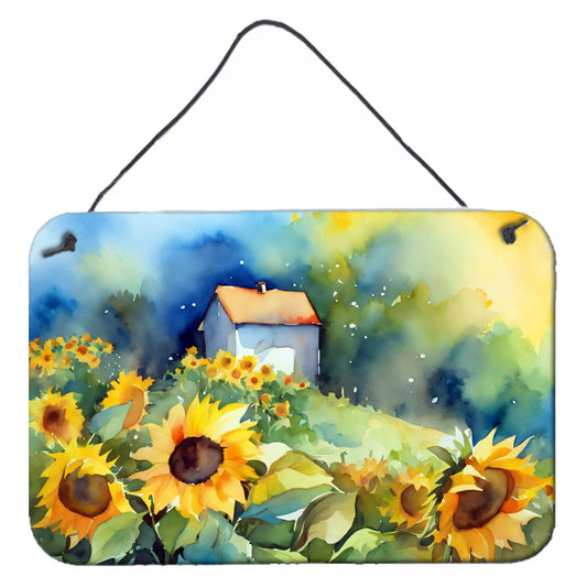 NEW Sunflowers in Watercolor Wall or Door Hanging Prints Aluminum Metal Sign Kitchen Wall Bar Bathroom Plaque Home Decor, 8HX12W, Multicolor