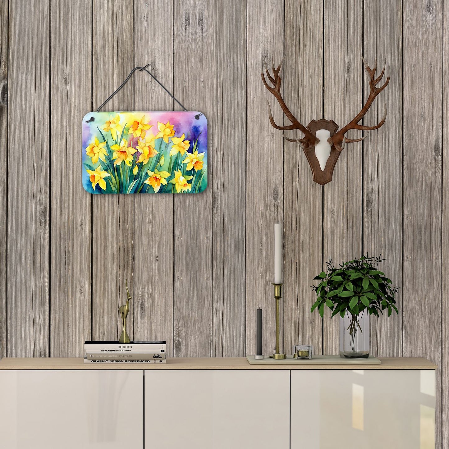 NEW Daffodils in Watercolor Wall or Door Hanging Prints Aluminum Metal Sign Kitchen Wall Bar Bathroom Plaque Home Decor, 8HX12W, Multicolor