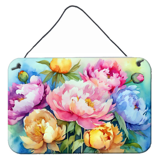 NEW Peonies in Watercolor Wall or Door Hanging Prints Aluminum Metal Sign Kitchen Wall Bar Bathroom Plaque Home Decor, 8HX12W, Multicolor