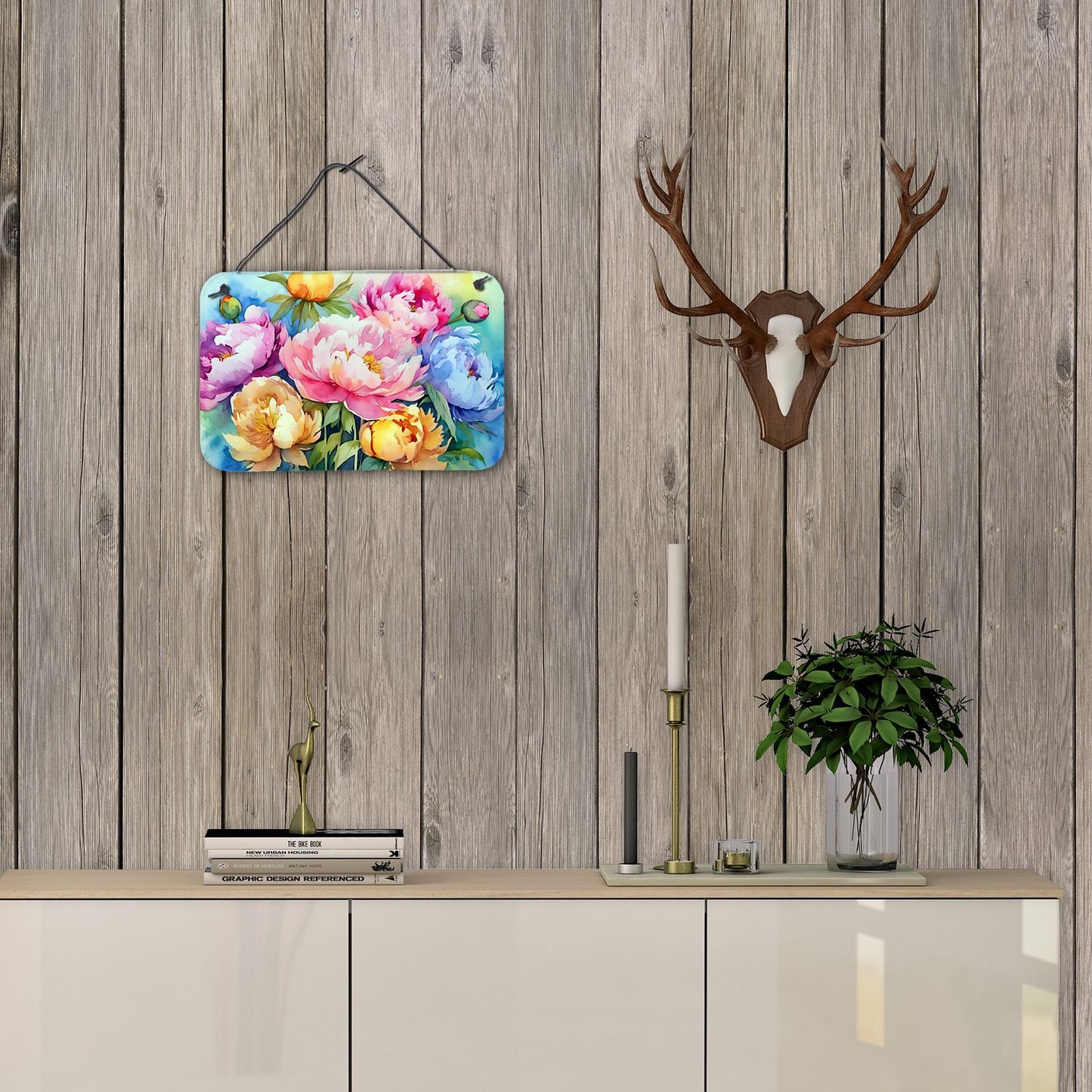 NEW Peonies in Watercolor Wall or Door Hanging Prints Aluminum Metal Sign Kitchen Wall Bar Bathroom Plaque Home Decor, 8HX12W, Multicolor