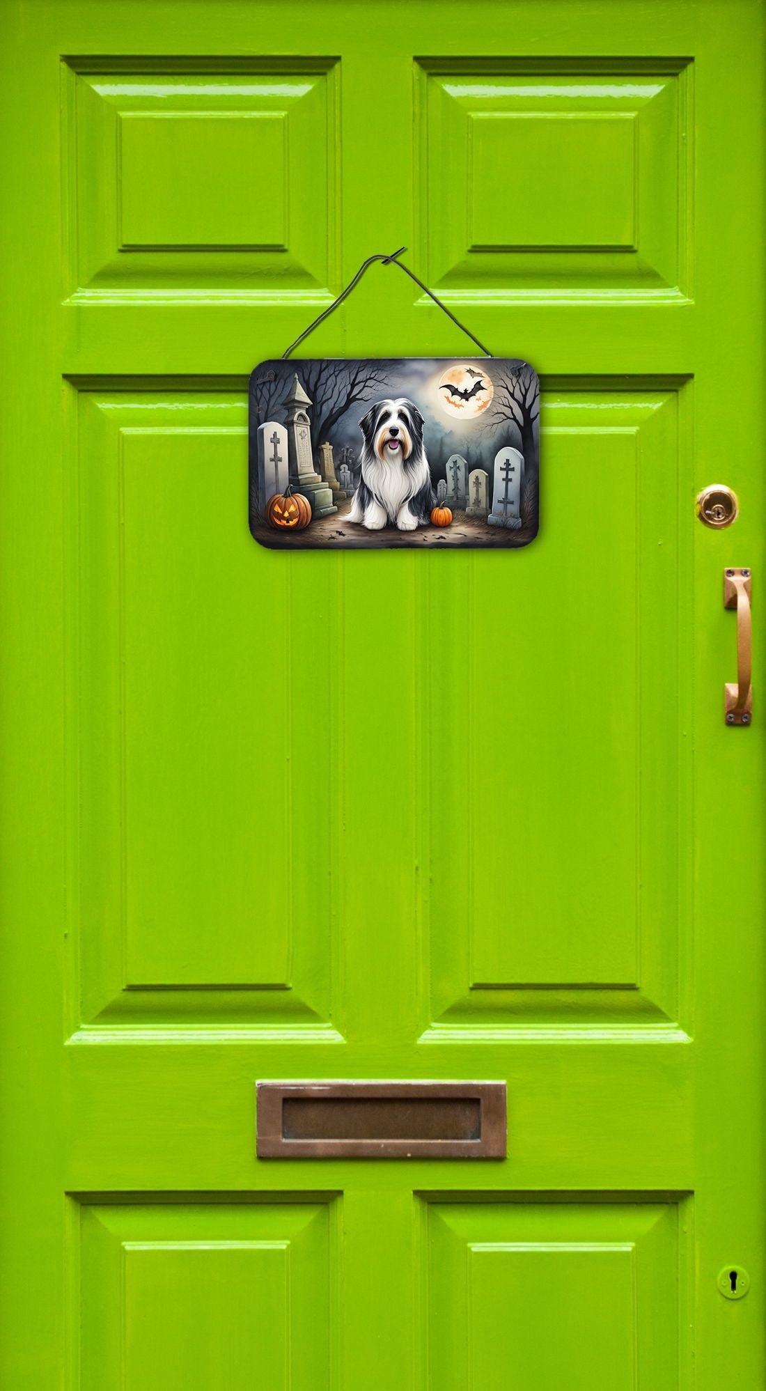 NEW Bearded Collie Spooky Halloween Wall or Door Hanging Prints Aluminum Metal Sign Kitchen Wall Bar Bathroom Plaque Home Decor, 8HX12W, Multicolor